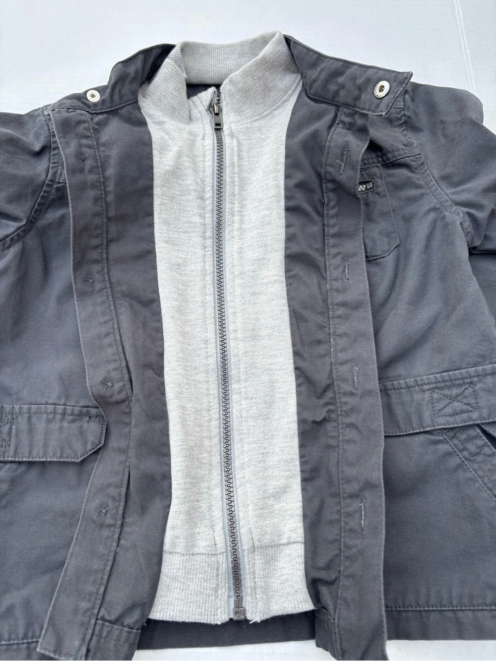 Kids Casual Stand-Collar Raincoat in Dark Gray
